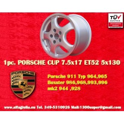 Porsche  Cup 7.5x17 ET52 5x130 silver 944 1987-, 944S, 944S2, 968, 928, 964, 993, 996, Boxster 986 front a cercho wheel jante ll