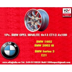 BMW Minilite 6x13 ET13 4x100 silver/diamond cut 1502-2002tii, 3 E21 cerchio wheel jante llanta felge