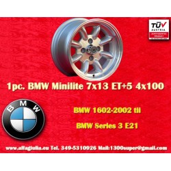 Felge BMW Minilite 7x13 ET5 4x100 silver/diamond cut 1502-2002tii, 3 E21