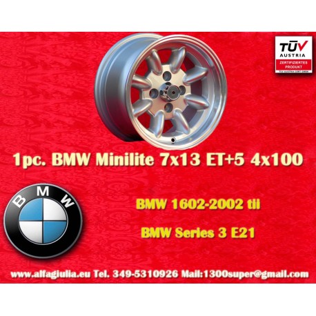 jante BMW Minilite 7x13 ET5 4x100 silver/diamond cut 1502-2002tii, 3 E21