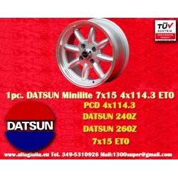 Datsun Minilite 7x15 ET0 4x114.3 silver/diamond cut 240Z, 260Z, 280Z, 280 ZX cerchio wheel jante llanta Felge