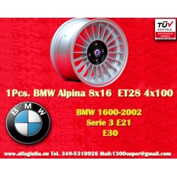 BMW Alpina 8x16 ET28 4x100 silver/black 3 E21, E30 only back axle Cerchio wheel jante llanta felge