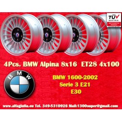 BMW Alpina 8x16 ET28 4x100 silver/black 3 E21, E30 Cerchi wheels llantas jantes felgen