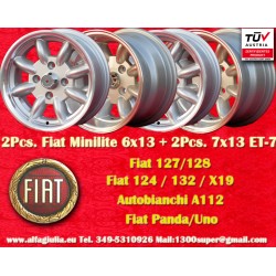4 pcs. wheels Fiat Minilite 6x13 ET13 7x13 ET-7 4x98 silver/diamond cut 124 Berlina, Coupe, Spider, 125, 127, 131, 132, 