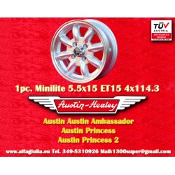 Austin Healey Minilite 5.5x15 ET15 4x114.3 silver/diamond cut MBG, TR2-TR6 cerchio wheel llanta jante Felge