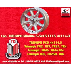 Triumph Minilite 5.5x15 ET15 4x114.3 silver/diamond cut MBG, TR2-TR6 cerchio jante wheel Felge llanta