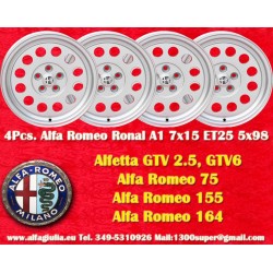 4 uds. llantas Alfa Romeo Ronal 7x15 ET25 5x98 silver Alfetta GTV 2.5, 75 1.8T, 2.0i, 3.0i, 164, Spider-GTV Type 916
