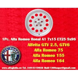 1 pc. wheel Alfa Romeo Ronal 7x15 ET25 5x98 silver Alfetta GTV 2.5, 75 1.8T, 2.0i, 3.0i, 164, Spider-GTV Type 916
