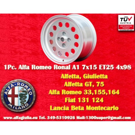 Alfa Romeo Ronal 7x15 ET25 4x98 silver Alfetta, Alfetta GT   GTV, 33, 75 1.6i, 1.8i, 2.0TDI, 90, 155, Fiat wheel cerchio jante l