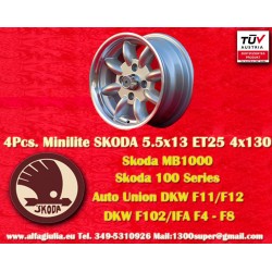 Skoda Minilite 5.5x13 ET23 4x130 silver/diamond cut MB1000, MB1100, 105, 110, 120, 130 cerchio wheel felge jante llanta