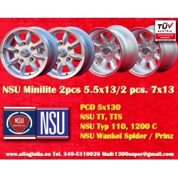 NSU Minilite 5.5x13 ET25 7x13 ET-7 5x130 silver/diamond cut S 600 800   TT TTS, 110, 1200C, Wankelspider wheels cerchi jantes ll