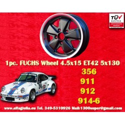1 Stk Felge Porsche  Fuchs 4.5x15 ET42 5x130 matt black/diamond cut 356 C SC, 911 -1969, 912